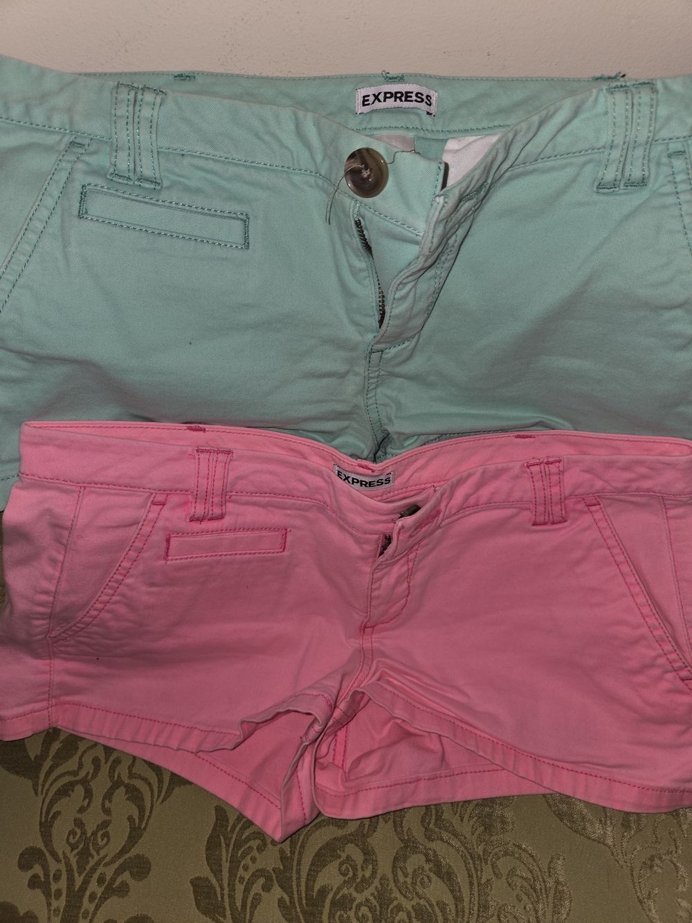 Express Women’s Mint & Neon Pink Cotton Shorts - Casual Summer Style